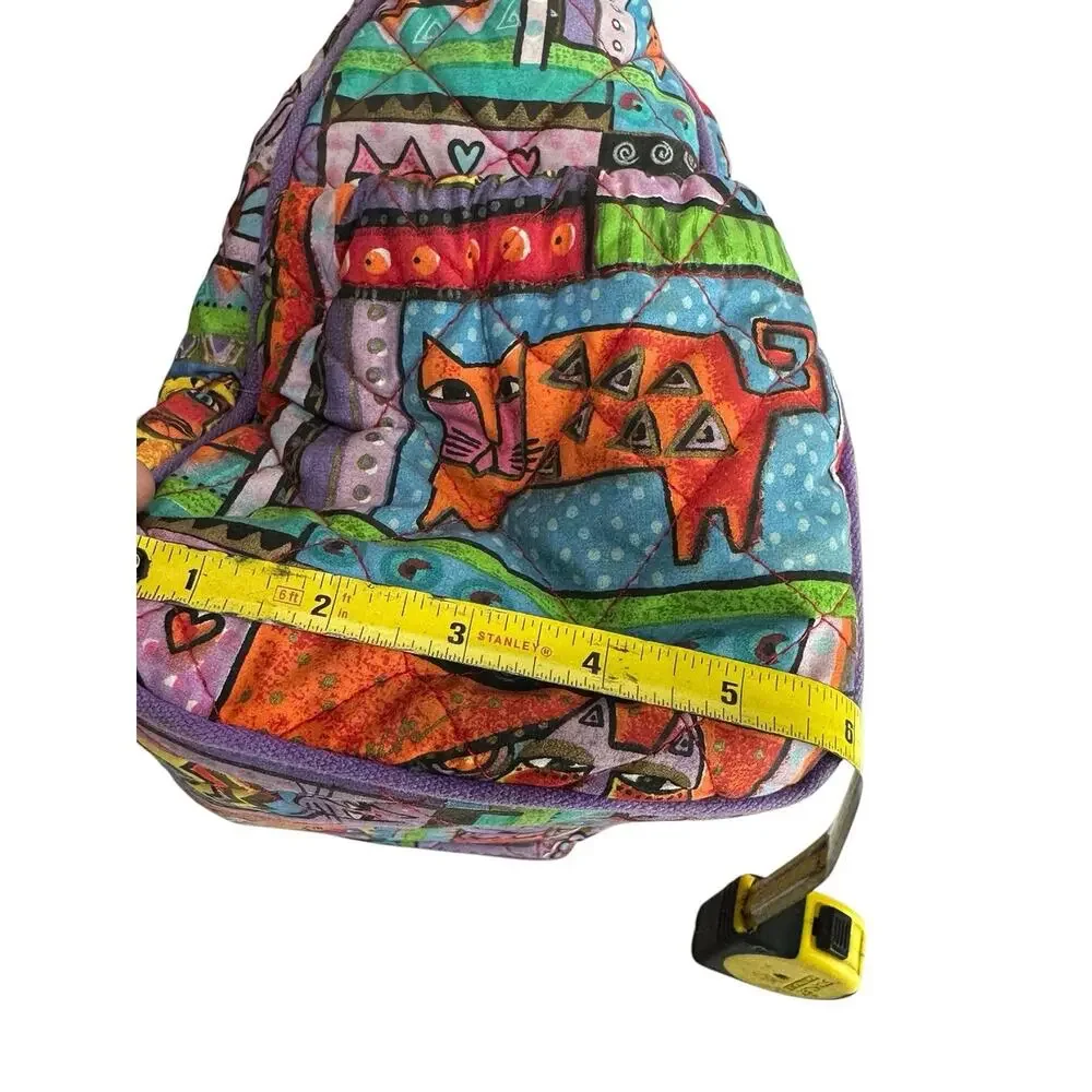 Laurel Burch Colorful Cat Print Quilted Shoulder Tote Bag Purse Whimsical Art